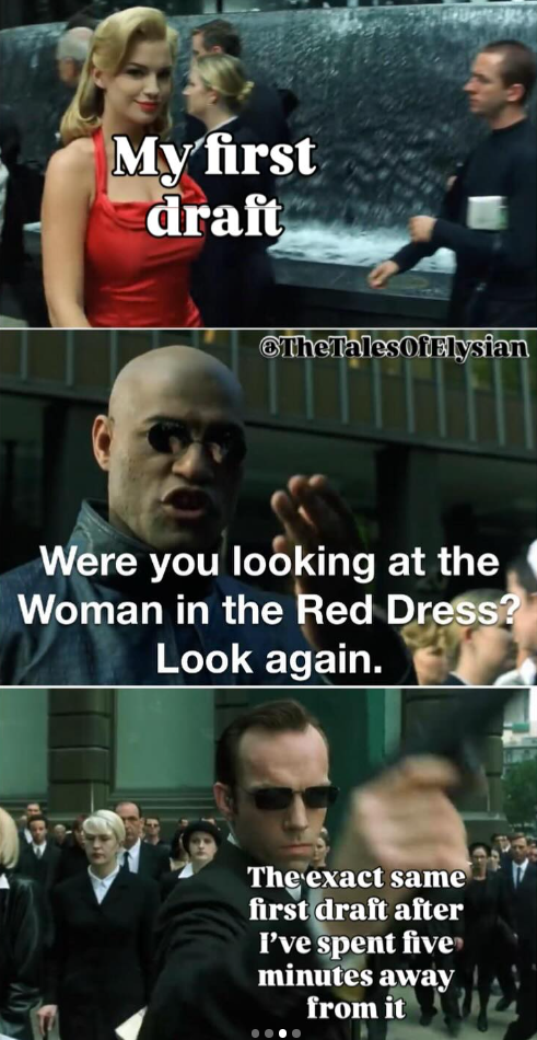 My first draft TheTales Of Elysian Were you looking at the Woman in the Red Dress? Look again. The exact same first draft after I've spent five minutes away from it