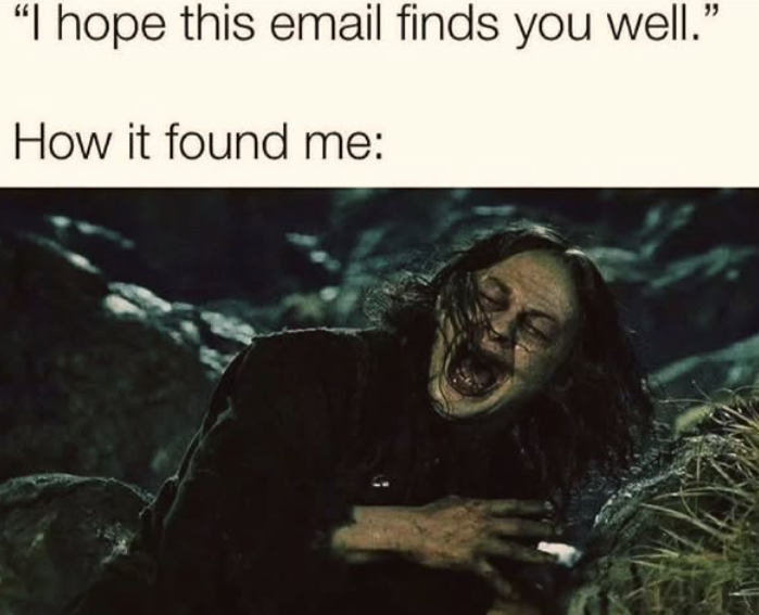"I hope this email finds you well." How it found me: