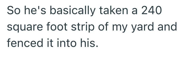 So he's basically taken a 240 square foot strip of my yard and fenced it into his.