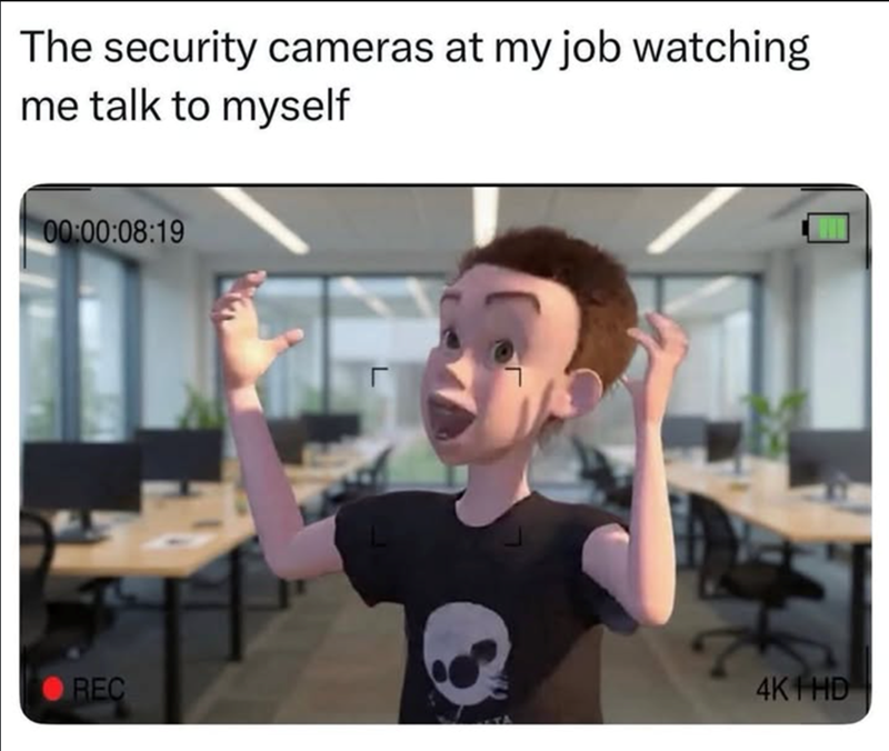 The security cameras at my job watching me talk to myself 00:00:08:19 REC L 4K HD