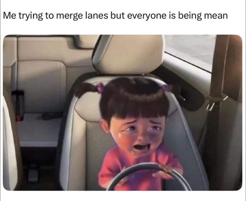 Me trying to merge lanes but everyone is being mean