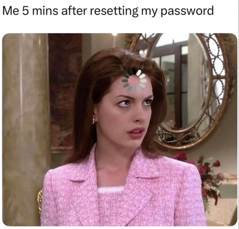 Me 5 mins after resetting my password