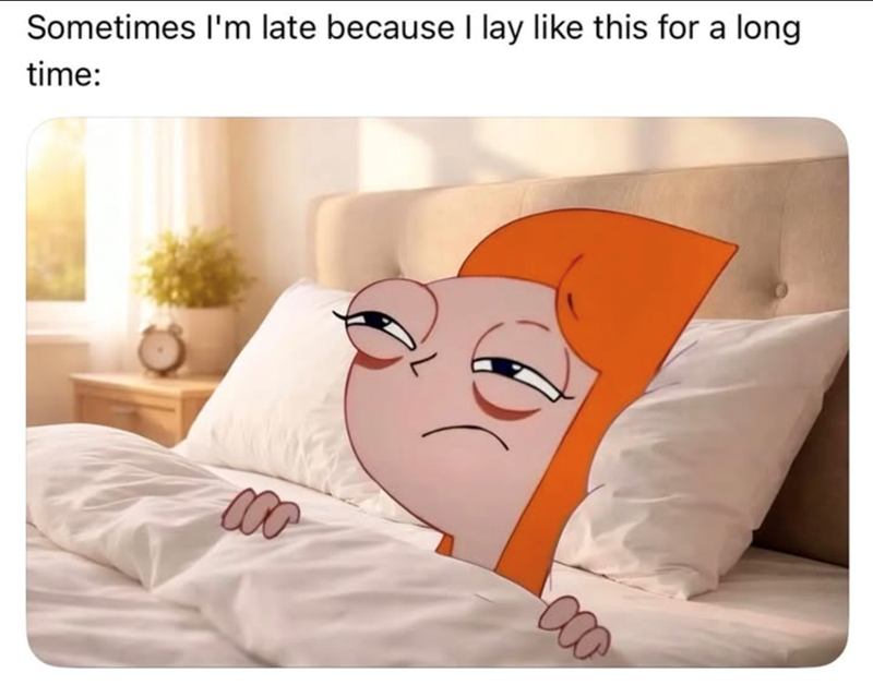 Sometimes I'm late because I lay like this for a long time: 000 000