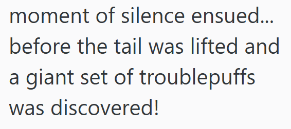 moment of silence ensued... before the tail was lifted and a giant set of troublepuffs was discovered!