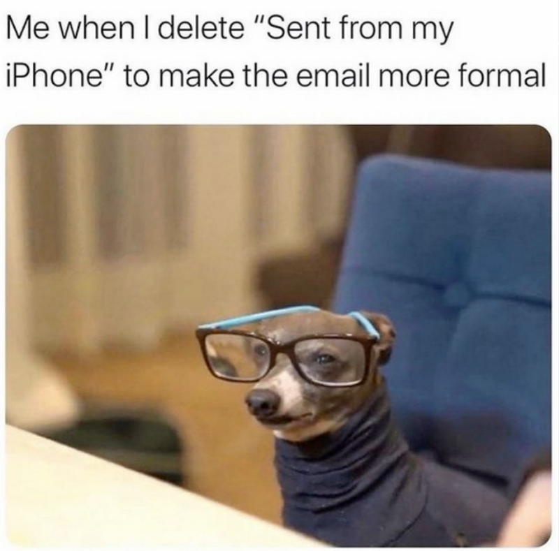 Me when I delete "Sent from my iPhone" to make the email more formal