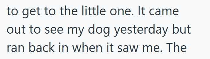 to get to the little one. It came out to see my dog yesterday but ran back in when it saw me. The