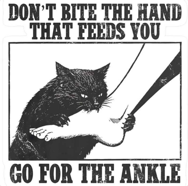 DON'T BITE THE HAND THAT FEEDS YOU GO FOR THE ANKLE