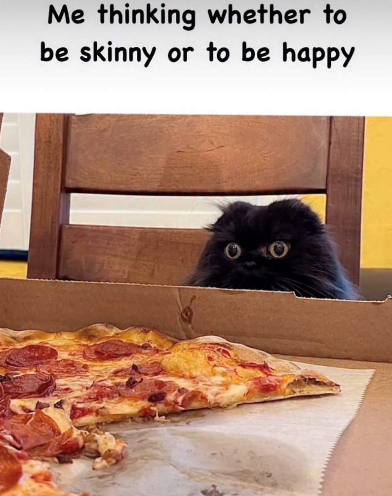 Me thinking whether to be skinny or to be happy