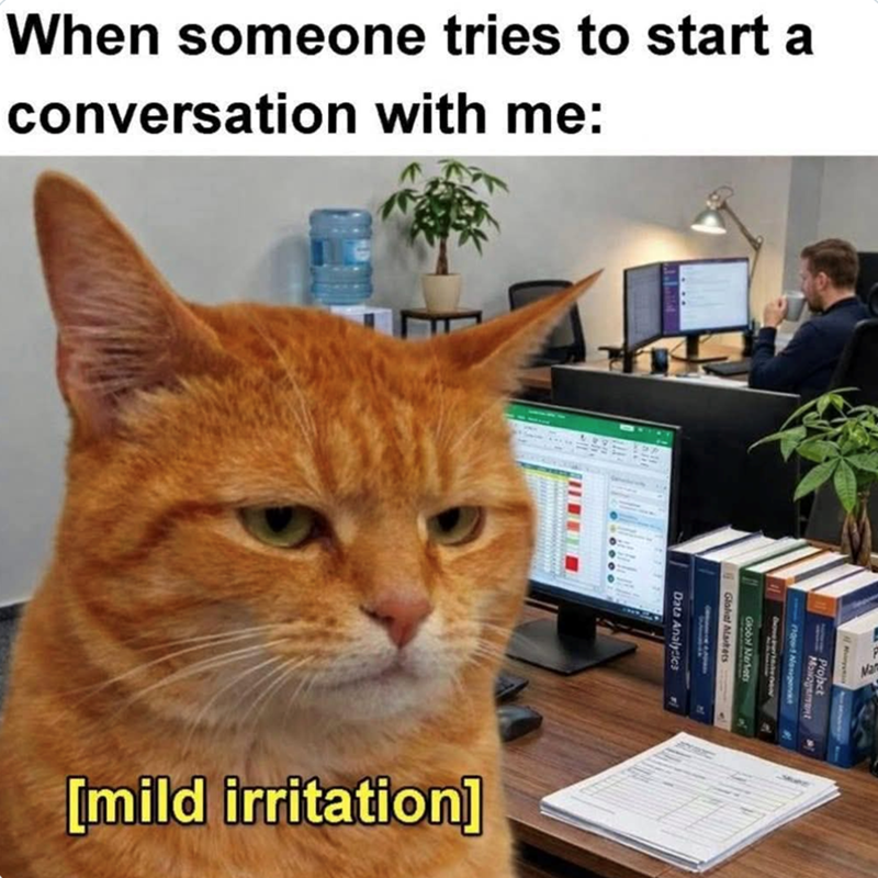 When someone tries to start a conversation with me: Global Nebots Global Markets Data Analytics [mild irritation] Probct