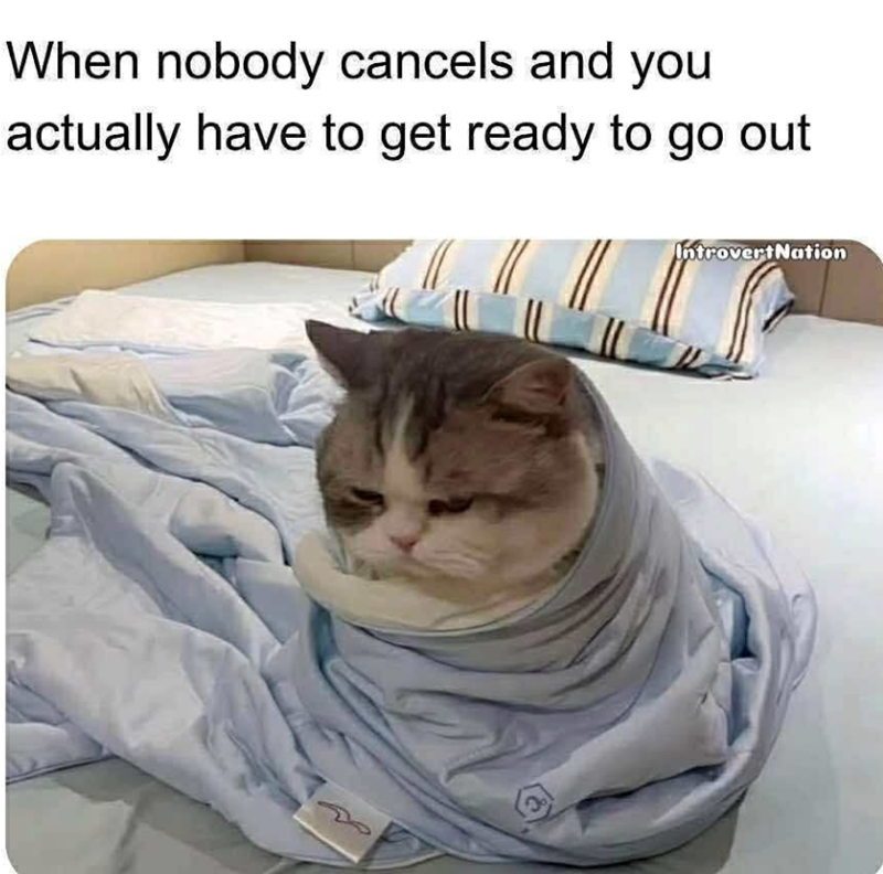 When nobody cancels and you actually have to get ready to go out Introvert Nation