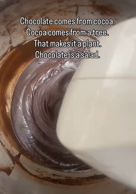 Chocolate comes from cocoa. Cocoa comes from a tree. That makes it a plant. Chocolate is a salad.