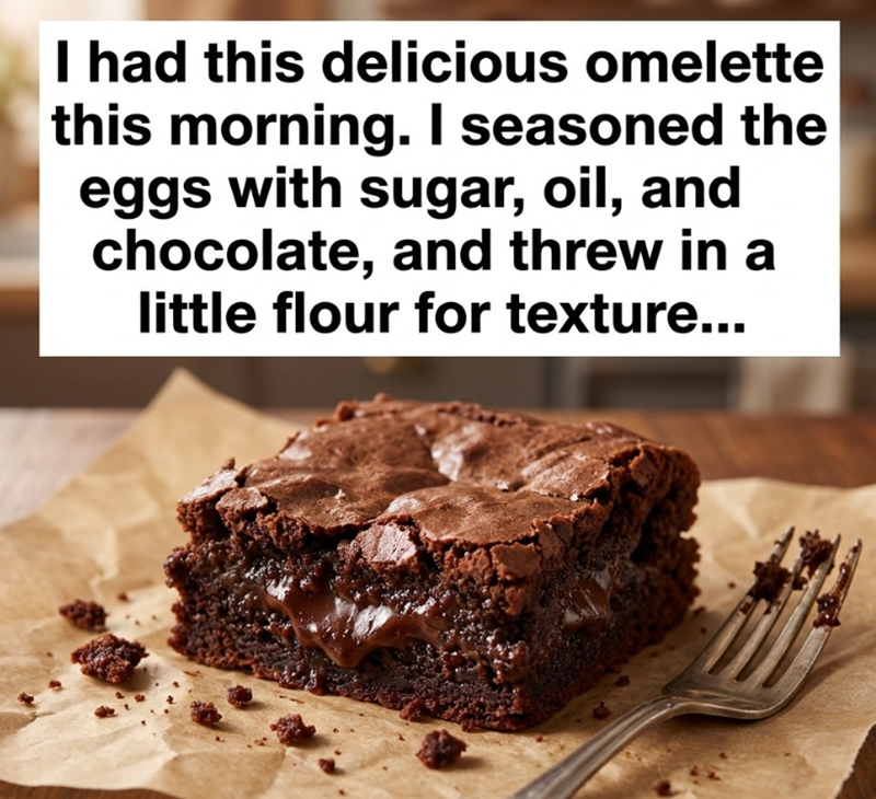 I had this delicious omelette this morning. I seasoned the eggs with sugar, oil, and chocolate, and threw in a little flour for texture...