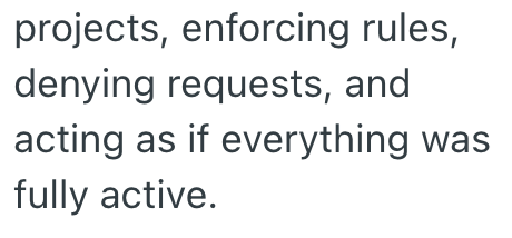 projects, enforcing rules, denying requests, and acting as if everything was fully active.