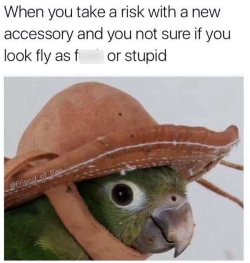 When you take a risk with a new accessory and you not sure if you look fly as f or stupid Friend of Bae