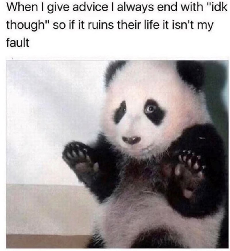 When I give advice I always end with "idk though" so if it ruins their life it isn't my fault