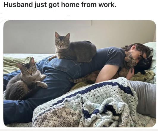Husband just got home from work.