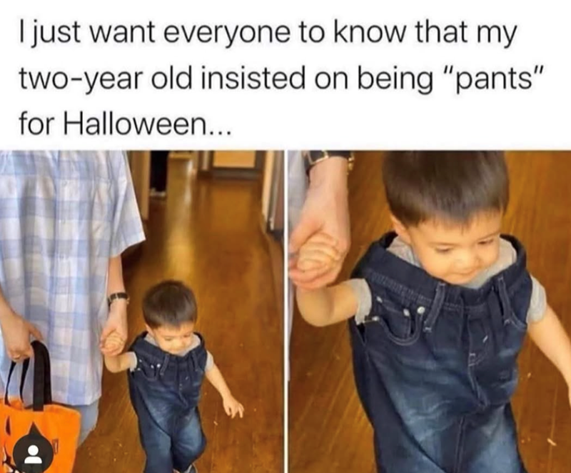 I just want everyone to know that my two-year old insisted on being "pants" for Halloween...