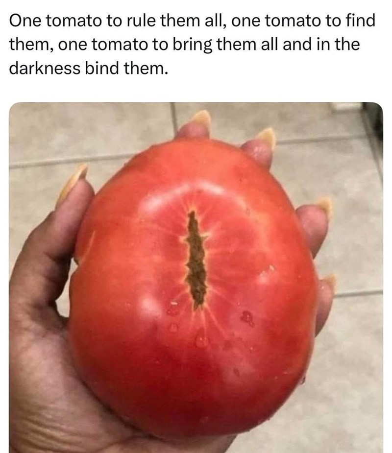 One tomato to rule them all, one tomato to find them, one tomato to bring them all and in the darkness bind them.