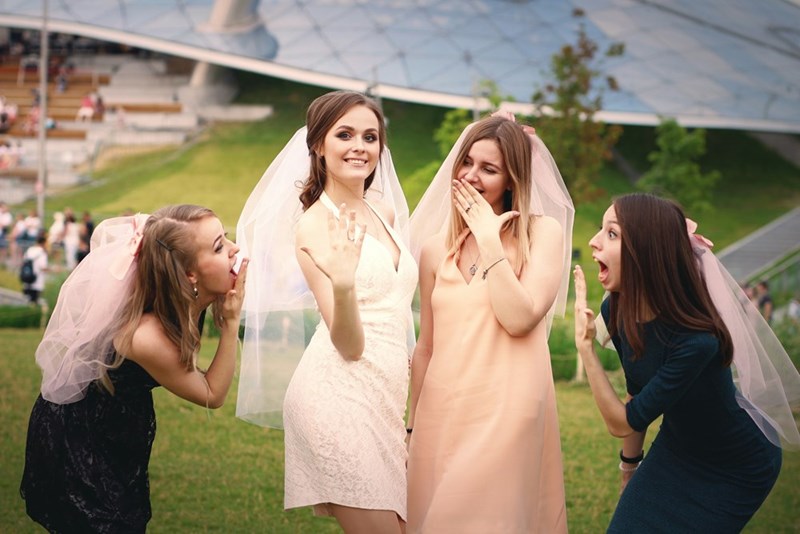 Bridal party enjoying a bachelorette trip before a wedding