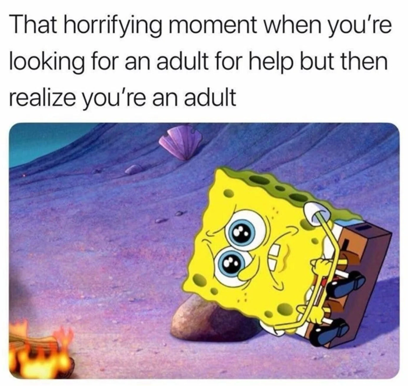 That horrifying moment when you're looking for an adult for help but then realize you're an adult