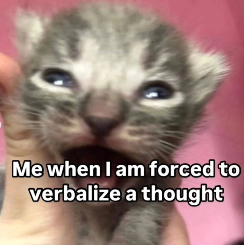 Me when I am forced to verbalize a thought