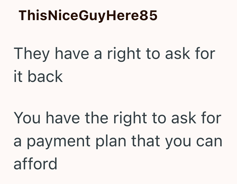 ThisNiceGuy Here85 They have a right to ask for it back You have the right to ask for a payment plan that you can afford