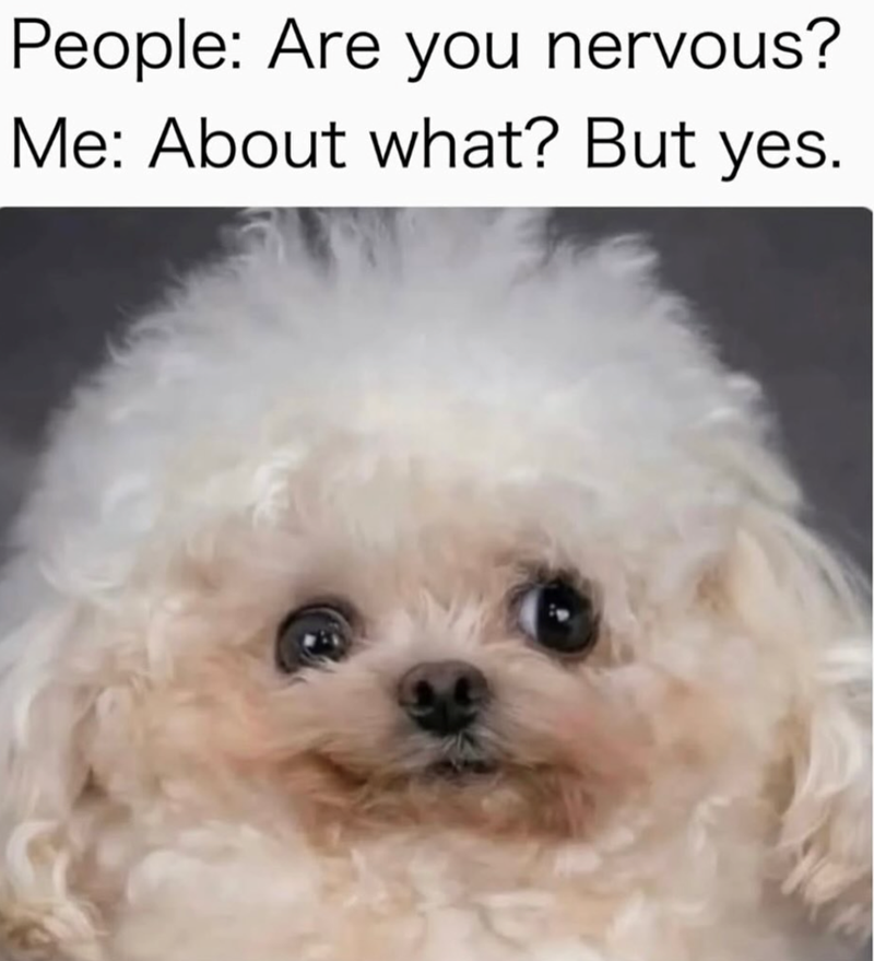 People: Are you nervous? Me: About what? But yes.