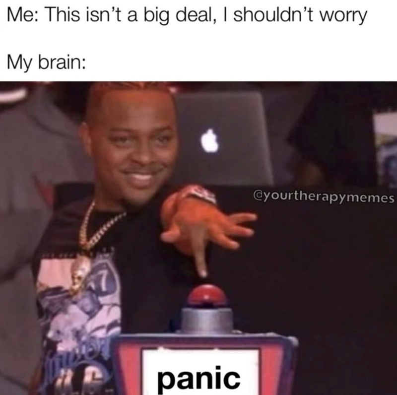 Me: This isn't a big deal, I shouldn't worry My brain: panic @yourtherapymemes
