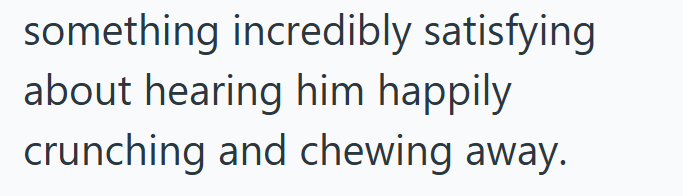 something incredibly satisfying about hearing him happily crunching and chewing away.