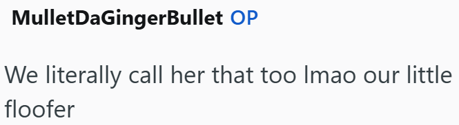 MulletDaGingerBullet OP We literally call her that too Imao our little floofer