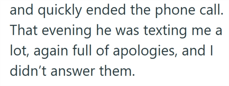 and quickly ended the phone call. That evening he was texting me a lot, again full of apologies, and I didn't answer them.