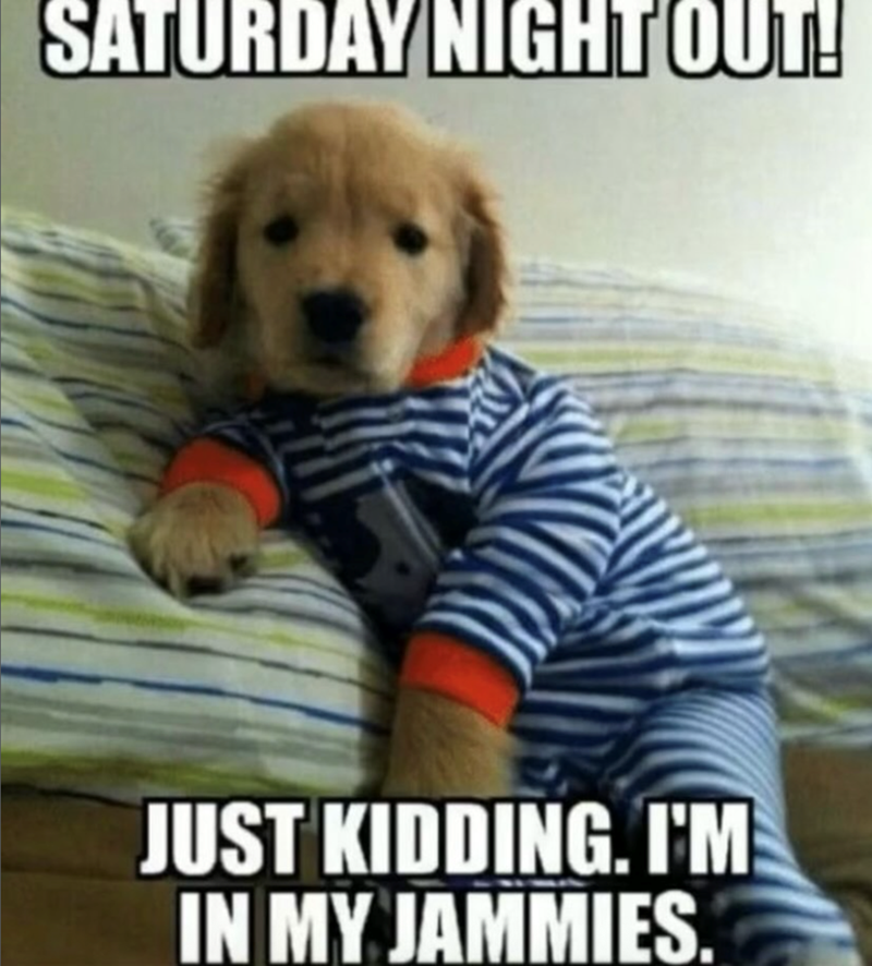 SATURDAY NIGHT OUT! JUST KIDDING. I'M IN MY JAMMIES.