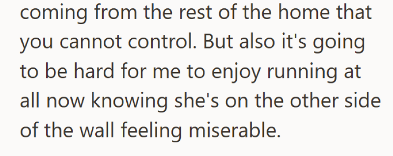 coming from the rest of the home that you cannot control. But also it's going to be hard for me to enjoy running at all now knowing she's on the other side of the wall feeling miserable.