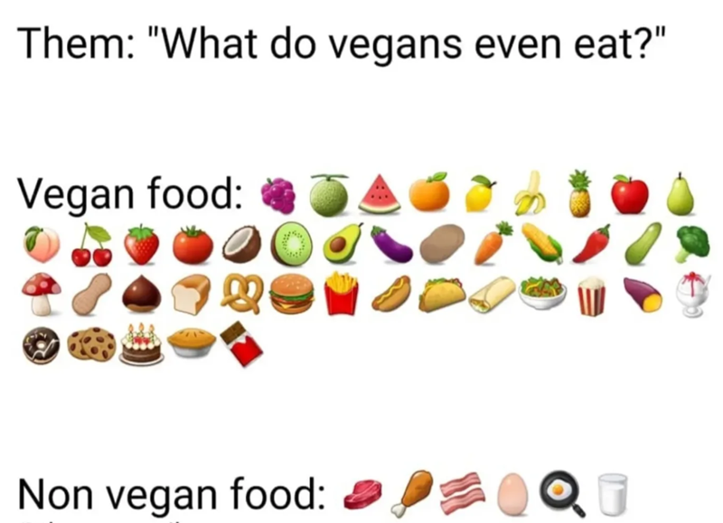 Them: "What do vegans even eat?" Vegan food: Non vegan food:
