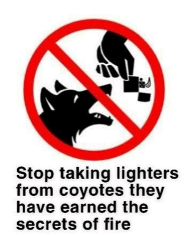 Stop taking lighters from coyotes they have earned the secrets of fire