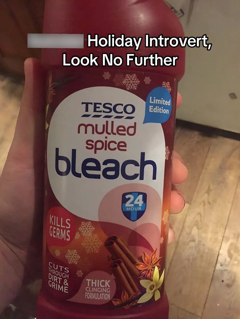 Holiday Introvert, Look No Further Limited TESCO Edition mulled spice bleach 24 HOUR KILLS GERMS CUTS THROUGH DIRT & GRIME THICK CLINGING FORMULATION