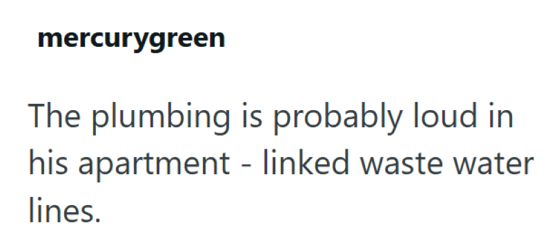 mercurygreen The plumbing is probably loud in his apartment - linked waste water lines.