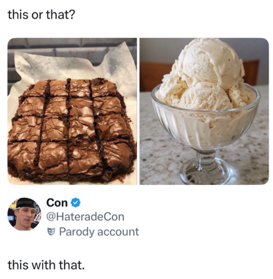 this or that? Con⭑> @HateradeCon Parody account this with that.
