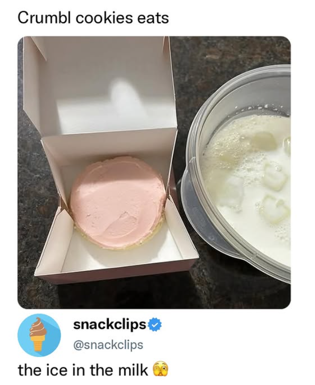 Crumbl cookies eats snackclips @snackclips the ice in the milk