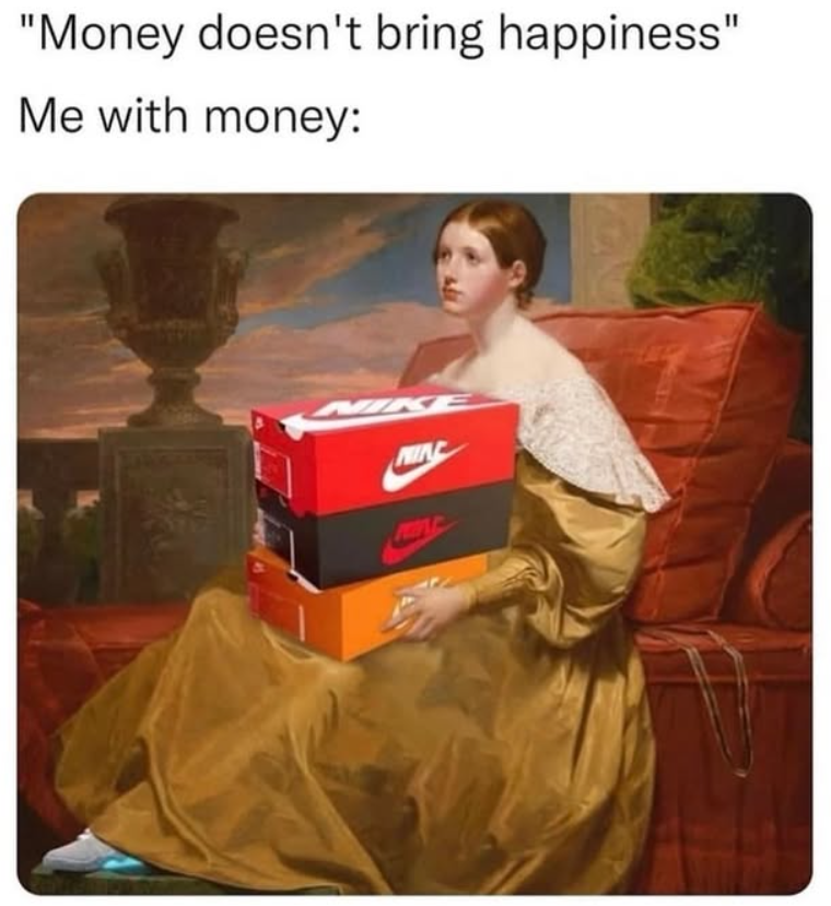 "Money doesn't bring happiness" Me with money: IKE NINC