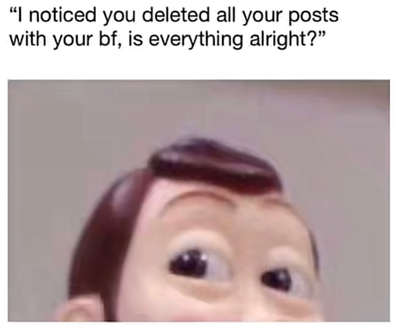 "I noticed you deleted all your posts with your bf, is everything alright?"