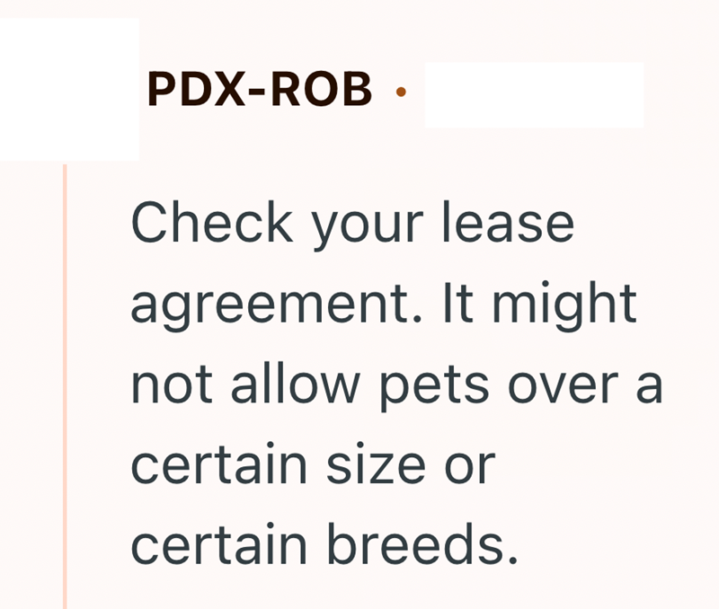 PDX-ROB Check your lease agreement. It might not allow pets over a certain size or certain breeds.