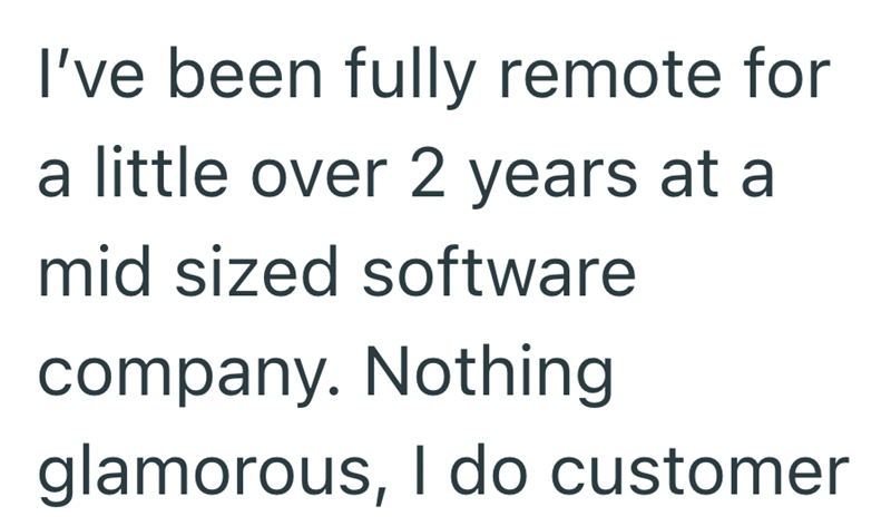 I've been fully remote for a little over 2 years at a mid sized software company. Nothing glamorous, I do customer