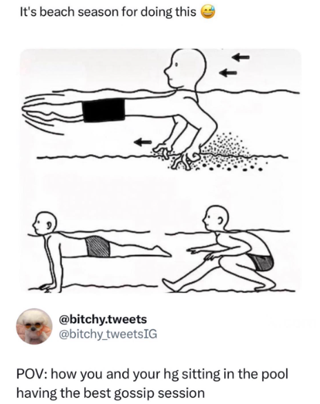 It's beach season for doing this @bitchy.tweets @bitchy_tweetsIG POV: how you and your hg sitting in the pool having the best gossip session