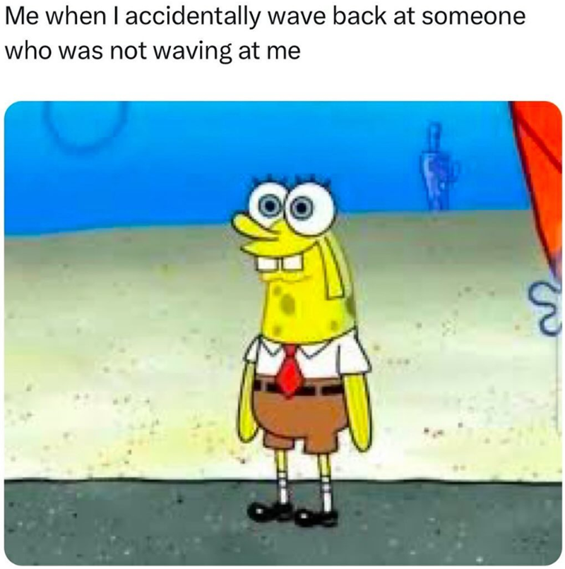 Me when I accidentally wave back at someone who was not waving at me