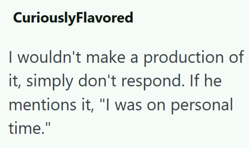 CuriouslyFlavored I wouldn't make a production of it, simply don't respond. If he mentions it, "I was on personal time."