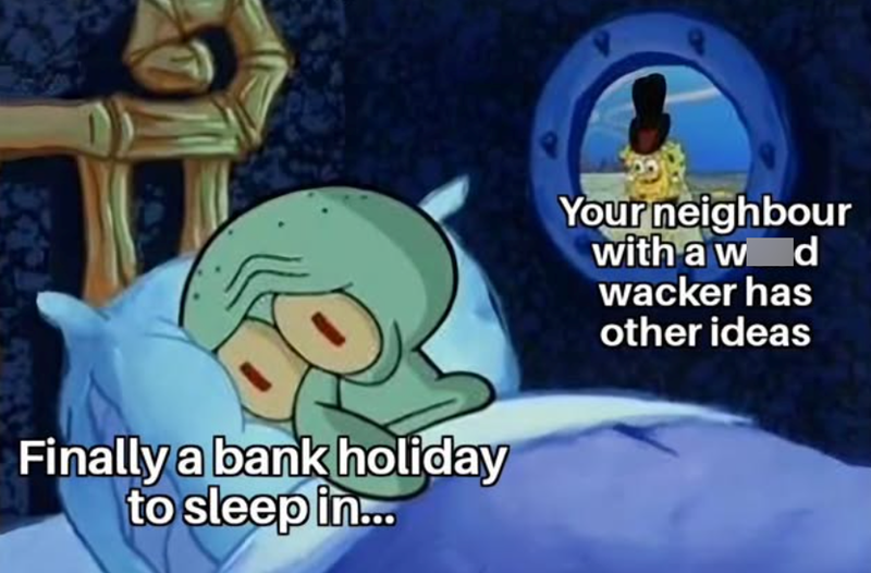 Finally a bank holiday to sleep in... Your neighbour with a wid wacker has other ideas