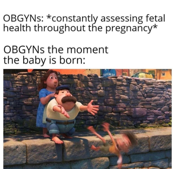 OBGYNS: *constantly assessing fetal health throughout the pregnancy* OBGYNs the moment the baby is born: GESCH