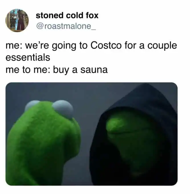 stoned cold fox @roastmalone_ me: we're going to Costco for a couple essentials me to me: buy a sauna