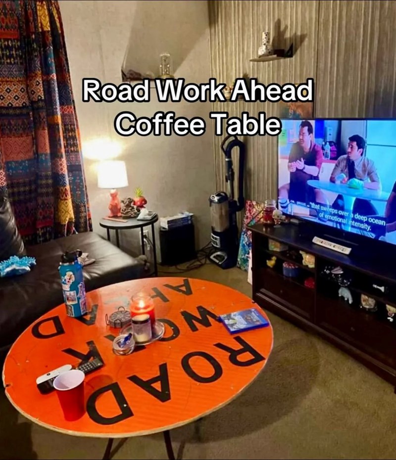 Road Work Ahead Coffee Table a M that sweeps over a deep ocean of emotional intensity. active crys